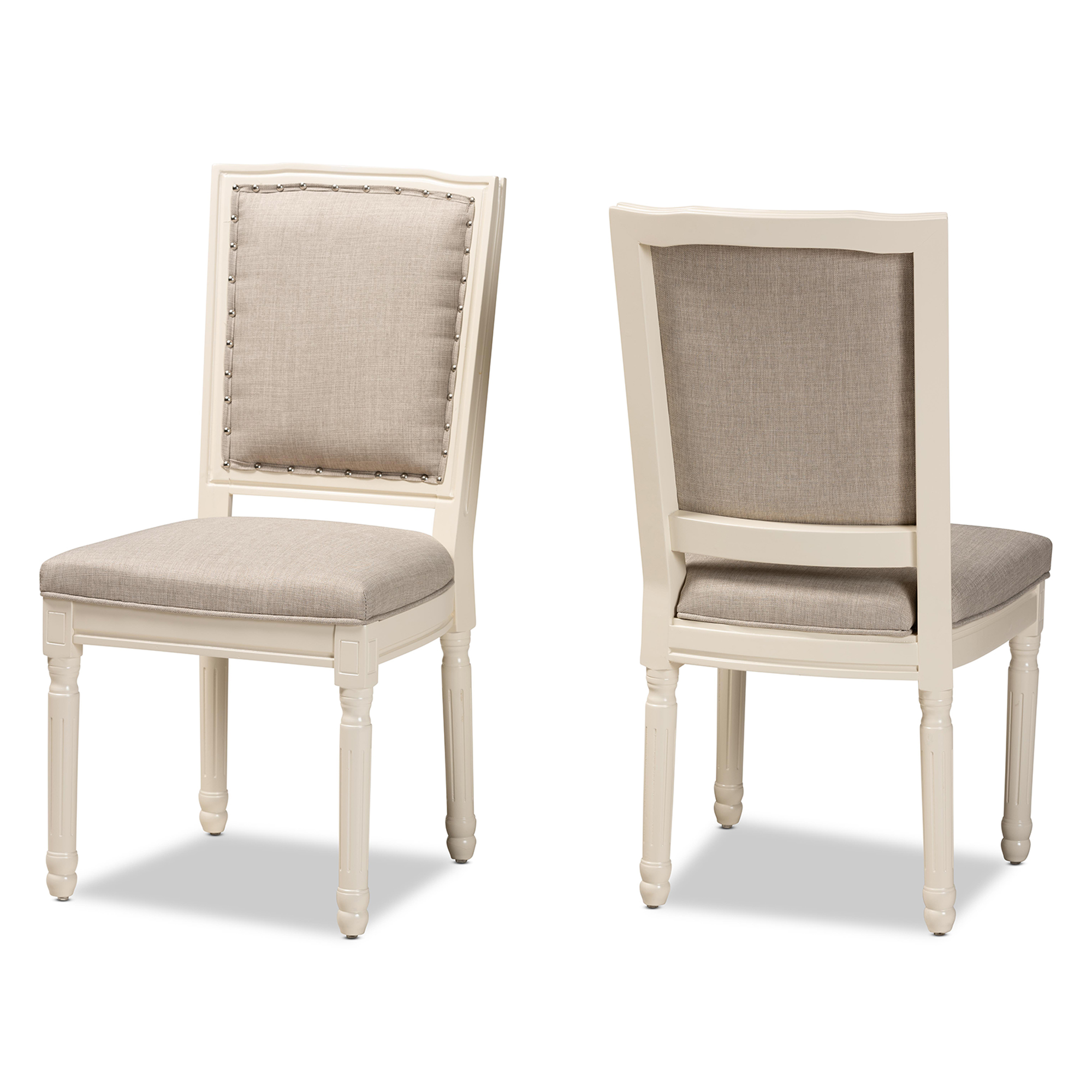 Baxton Studio Louane Traditional French Inspired Grey Fabric Upholstered and White Finished Wood 2-Piece Dining Chair Set